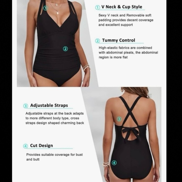 SILKWORLD Women's SMALL One Piece Bathing Suit Tummy Control tie Back Swimsuit - Picture 7 of 11